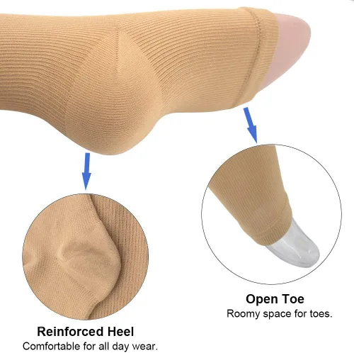 Vista 4 de Calcetines de compresión de cobre para mujeres y hombres, punta abierta, 15-20 mmHg, es el mejor apoyo para la recuperación de la circulación y uso