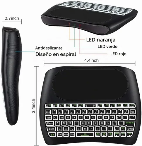 Vista 6 de Mini teclado inalámbrico D8 con panel táctil, teclado inalámbrico pequeño retroiluminado colorido, control remoto de mano para PC, Raspberry Pi 4