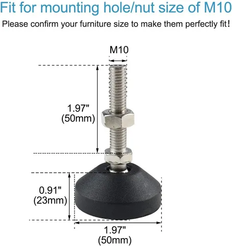 Vista 2 de uxcell M10 x 1.969 x 1.969 in Máquina niveladora de pie nivelador ajustable pierna antideslizante protector de piso para fábrica 4
