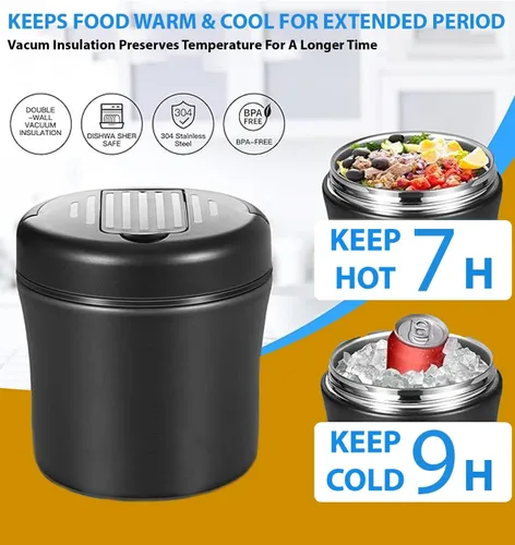 Vista 3 de Tarro térmico para alimentos calientes, 40 onzas, recipientes térmicos para sopa con tapa, boca ancha aislada al vacío de acero inoxidable a prueba