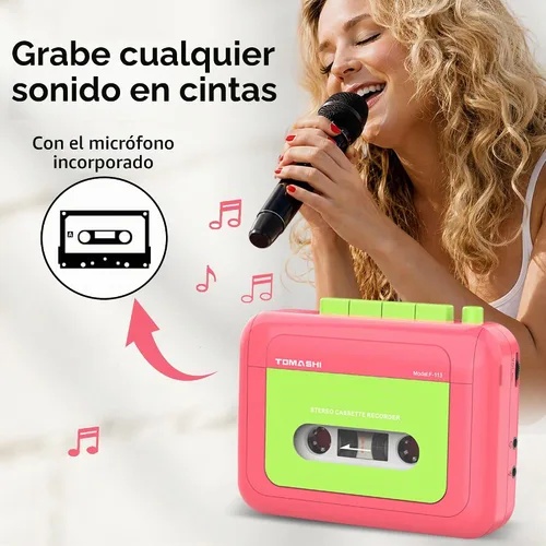 Vista 4 de TOMASHI Reproductor de cinta de casete estéreo portátil,Wallkman,Grabadora Rosa