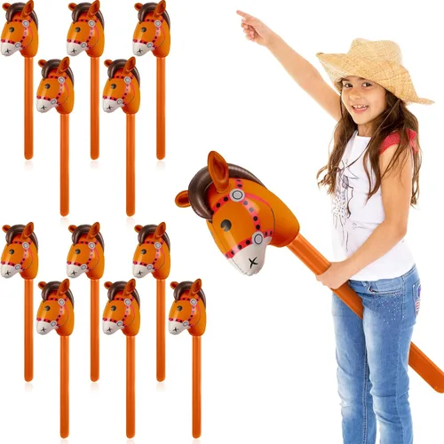 Vista 16 de Chivao 12 piezas inflables de palo de caballo linda cabeza de caballo, globo inflable colorido vaquero vaquera decoración de fiesta para fiesta Negro