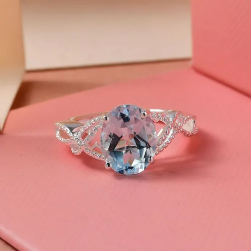 Vista 3 de Compra hermosos anillos de compromiso LC para mujer, piedra de topacio azul, plata de ley 925, piedra natal de amor, Metal, Topacio