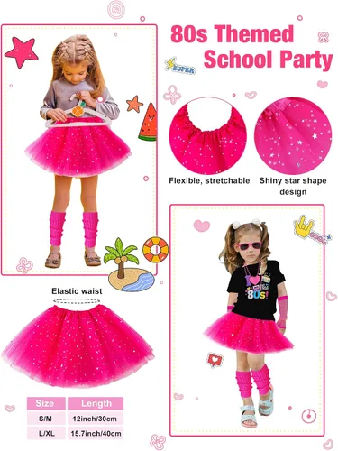 Vista 4 de VVHAITUO Disfraces de los años 80 para niños, disfraz de los años 80 para niñas, trajes de los años 80 para niñas, para cosplay, fiesta de los años