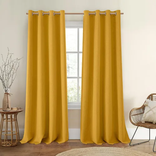 Vista 37 de HOMEIDEAS Cortinas 100% opacas beige de 63 pulgadas de largo, mezcla de lino con textura de oscurecimiento, cortinas con aislamiento térmico