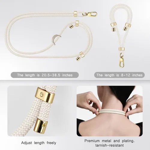Vista 6 de UKON Cordón para teléfono celular, cordón bandolera y correa de muñeca, hebilla de metal premium con dijes para teléfono con 2 parches de correa