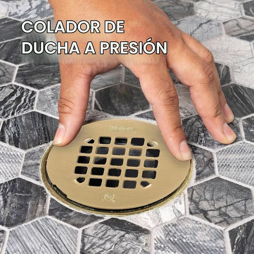 Vista 5 de Oatey 42360 Colador de ducha redondo universal de 4-1/4 pulgadas Snap-Tite en oro cepillado