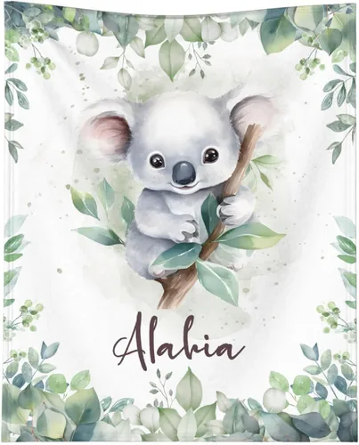 Vista 9 de Manta personalizada de animales bebés para niños y niñas, mantas personalizadas con nombre, manta ligera de franela suave para ropa de cama, sofá