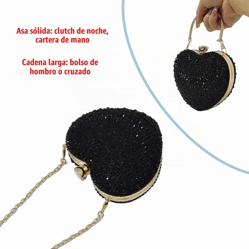 Vista 7 de Bonito Bolso de Mano en Forma de Corazón con Diamantes de Imitación para Boda, Mini Bolso de Amor con Diamantes de Imitación para Fiesta, Bolso