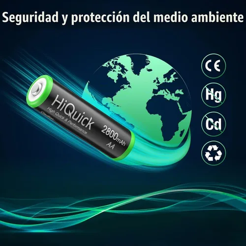 Vista 4 de HiQuick 2800 mAh AA Baterías Recargables de Alta Capacidad de Alto Rendimiento, Carga Previa 1.2V, Paquete de 8