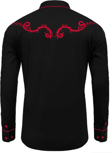 Vista 4 de LecGee Camisa vaquera occidental bordada de manga larga para hombre, ajuste regular, informal, de algodón, con botones