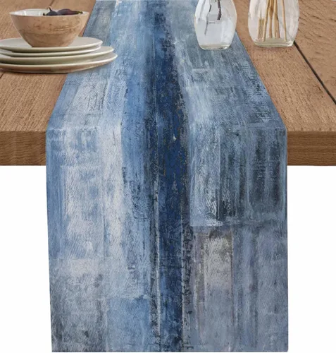 Vista 16 de Camino de mesa naranja quemado, 120 pulgadas de largo, pinturas modernas al óleo, camino de mesa abstracto para cocina, comedor, bufandas, obra