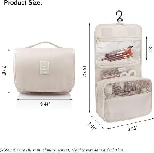 Vista 2 de Neceser colgante, organizador de viaje de gran capacidad para artículos de tocador, tela Oxford impermeable, bolsa de cosméticos de viaje con gancho