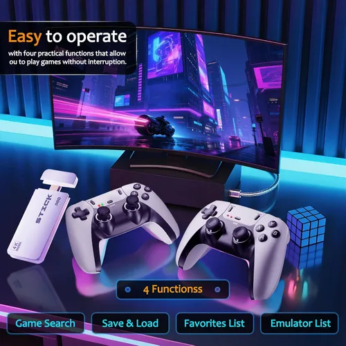 Vista 5 de Retro Gaming Console, Wireless Retro Game Console Stick Built-in 20000+ Classic Games and 23 Emulators, Plug & Play 4K HDMI Output, Video Gaming