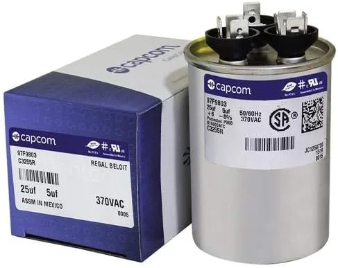 Vista 2 de Condensador redondo marca GE Genteq de 25/5 UF MFD 370 Volt 97F9803, 25+5 MFD a 370 voltios