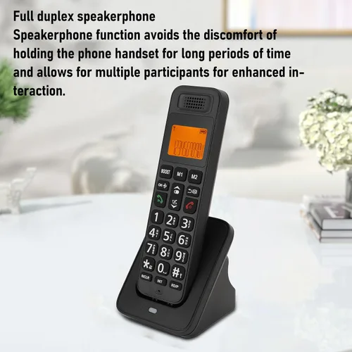 Vista 3 de PUSOKEI Teléfono inalámbrico con DECT 6.0, altavoz dúplex completo con pantalla LCD, teclas grandes, teclado iluminado, bloqueo de llamadas, aumento