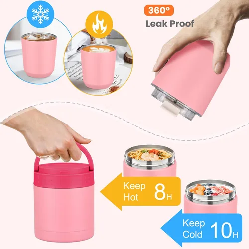 Vista 5 de Set de lonchera Bento grande para adultos, niños y mujeres con termo de sopa de 10.5 onzas, vasos térmicos de café para hombres, niñas, niños