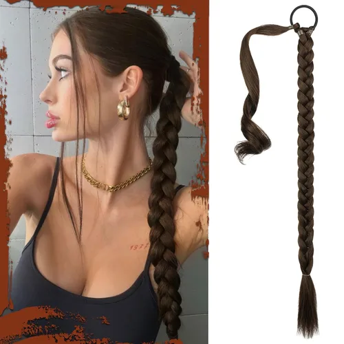 Vista 90 de SOFEIYAN Extensión de cola de caballo trenzada larga con banda elástica y mechón liso envolvente, extensiones de cabello naturales suaves