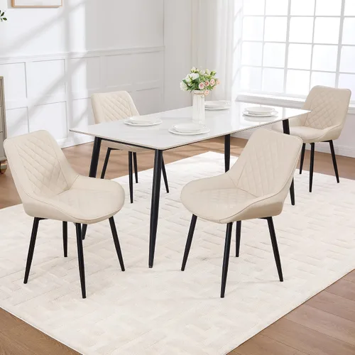 Vista 18 de Silla de Comedor, Sillas de Comedor Modernas con Cojines Gruesos, Sillas de Comedor y Cocina Tapizadas en Cuero Sintético con Patas Metálicas Marrón