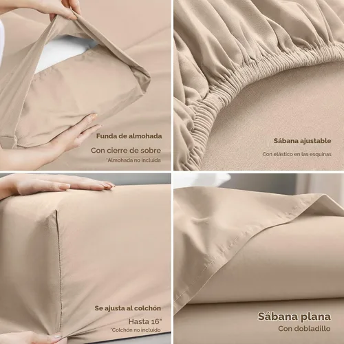 Vista 3 de Utopia Bedding - Juego de sábanas de microfibra cepillada, resistente al encogimiento y a la decoloración, de fácil cuidado, 3 piezas, tamaño Beige