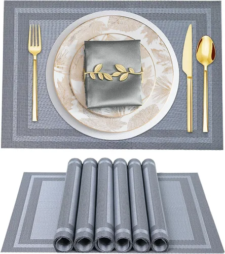Vista 19 de BETEAM Juego de 4 manteles individuales de vinilo tejido para mesa de comedor, lavables, lavables, manteles individuales de cocina, duraderos