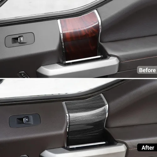 Vista 2 de Hoolcar Cubierta de ABS para manija de puerta interior, accesorios para Ford F150 2015-2020, grano de madera negro