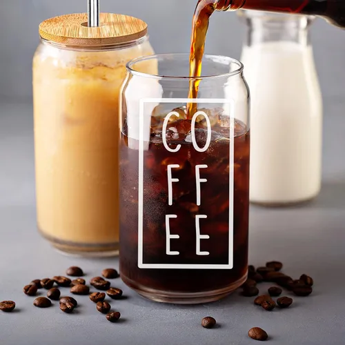 Vista 7 de Vaso de café helado con tapa de bambú y pajita, de 16 onzas, estilo tarro Mason para café helado, boba y batidos