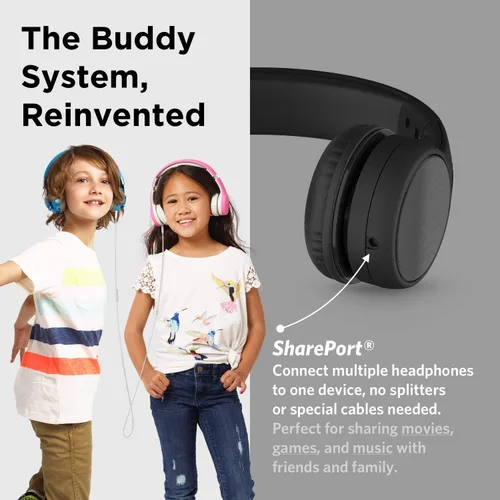Vista 5 de LILGADGETS Conexión+ estilo prémium volumen limitado con SharePort - Audífonos con cable para niños