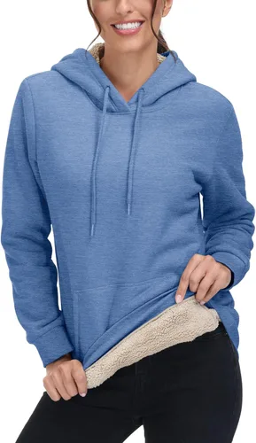 Vista 70 de MAGCOMSEN Sudaderas con capucha para mujer, con forro de sherpa, de vellón, para invierno, cálido, pesado, de algodón, con bolsillo