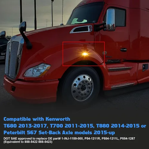 Vista 4 de Xotic Tech - Lámparas LED de señal de marcador lateral con lente transparente, compatible con Kenworth T680 T700 T880 Peterbilt 567, ámbar 3-SMD