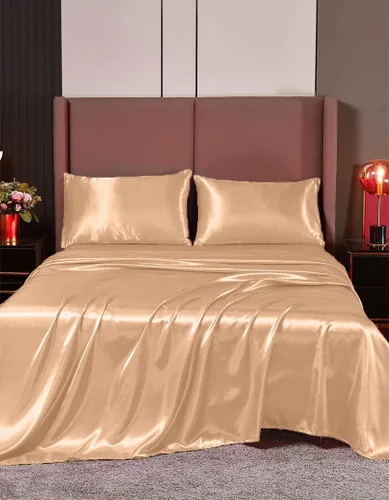 Vista 37 de Juego de sábanas de satén de seda de 4 piezas Sábana bajera Sábana encimera Funda de almohada Calidad de hotel sedoso suave y lujoso