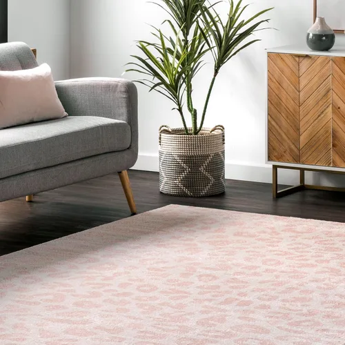 Vista 8 de Nuloom Annette Baby Pink/Ivory, 2 pies 8 pulgadas x 8 pies, estampado de leopardo, suave y acogedor, alto tráfico, resistente a las manchas, fácil