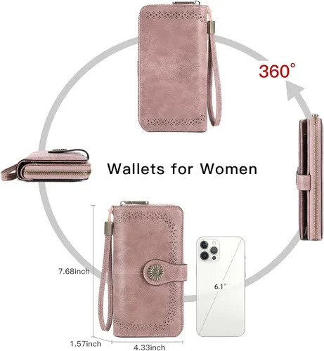 Vista 5 de SENDEFN Cartera de cuero para mujer, con bloqueo RFID, tarjetero para tarjetas de crédito, cartera de mano para mujer