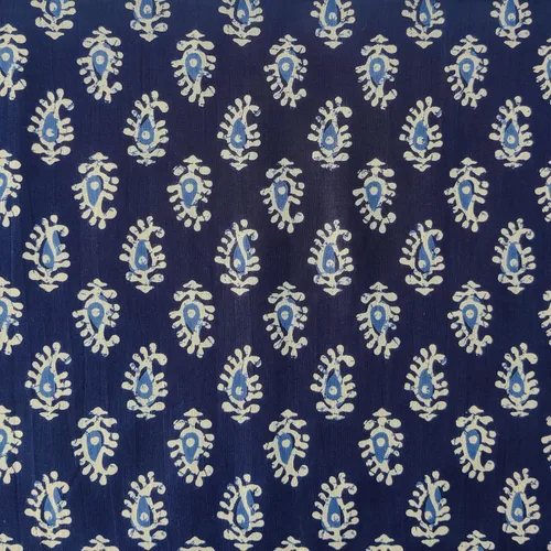 Vista 19 de AVKA Studio Tela de impresión en bloque a mano por yarda - PRECORTADA 1 yarda 42 pulgadas de ancho - Material 100% algodón - Patrón floral azul