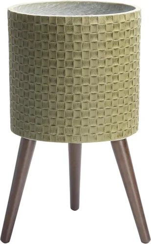 Vista 32 de D'vine Dev Maceta Elegante con Patrón de Azulejos Geométricos Modernos de 12 Pulgadas con Soporte, Portamacetas Decorativo para Interiores