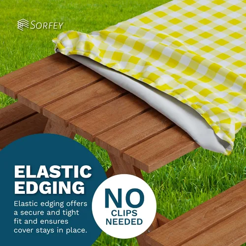 Vista 6 de Sorfey Mantel de picnic ajustado con elástico, vinilo con reverso de franela, se adapta a mesa de 48 x 24 pulgadas, rectangular, a prueba de agua