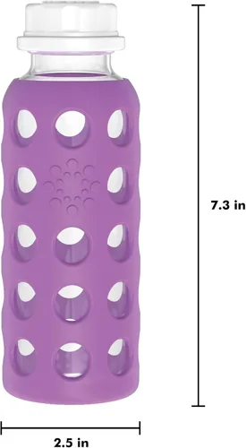 Vista 3 de Lifefactory Botella de agua de vidrio sin BPA de 9 onzas con tapa plana y funda de silicona, uva