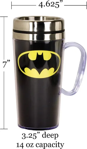 Vista 3 de Spoontiques - Taza de viaje aislada - Taza de café con logotipo de Batman - Regalo para amantes del café - Taza de café divertida - 14 oz - Negro