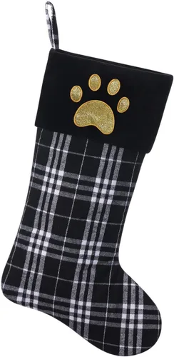 Vista 42 de Calcetines de Navidad personalizados con monograma inicial, adornos colgantes, medias clásicas de cuadros negros de 19 pulgadas, decoraciones
