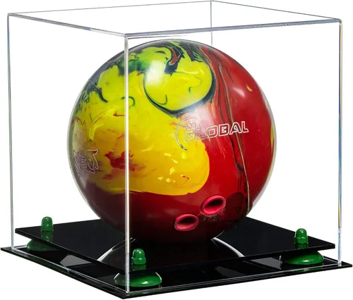 Vista 97 de Better Display Cases Acrylic Bowling Ball Display Case with Mirror Case, Yellow Risers and Clear Base (B33/A028)