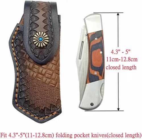 Vista 2 de Funda plegable de cuero de 5 pulgadas para cuchillos Buck 110, funda para cuchillos, fundas para cuchillos (marrón oscuro)