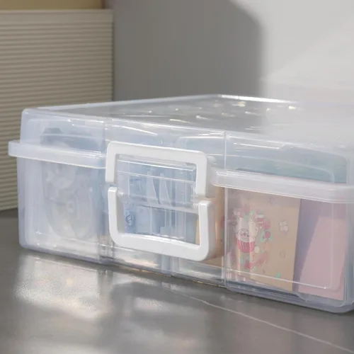 Vista 3 de novelinks Organizadores de fotos transparentes de 4 x 6 pulgadas y caja de almacenamiento de fotos con asa, 16 fundas interiores para fotos