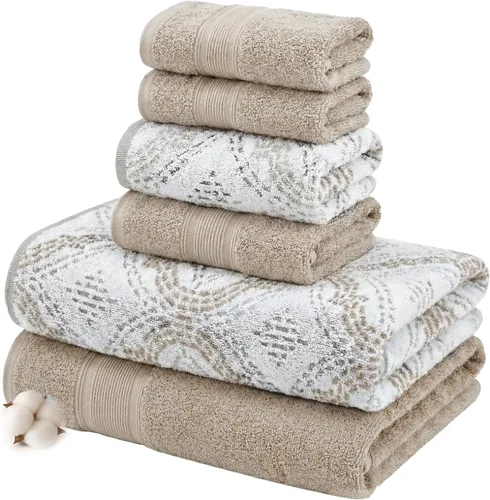 Vista 10 de Modern Threads Amaris - Juego de 6 toallas reversibles de jacquard teñido con hilo, toallas de baño, toallas de mano y paños de lavado