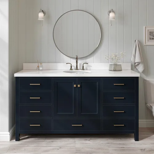 Vista 85 de ARIEL Cambridge tocador de baño con fregadero, madera maciza, encimera y protector contra salpicaduras de cuarzo blanco puro de 1.5 pulgadas