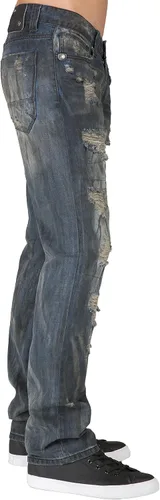Vista 3 de Level 7 Jeans de mezclilla prémium para hombre, corte recto y hecho a mano negro (Black Tint)