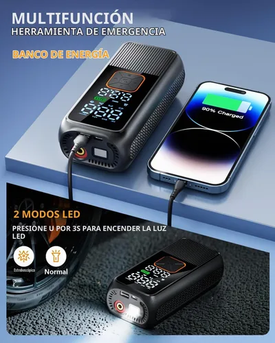 Vista 8 de Inflador de neumáticos, compresor de aire portátil, bomba de aire recargable de 150 PSI con manómetro digital y luz LED, bomba de neumáticos