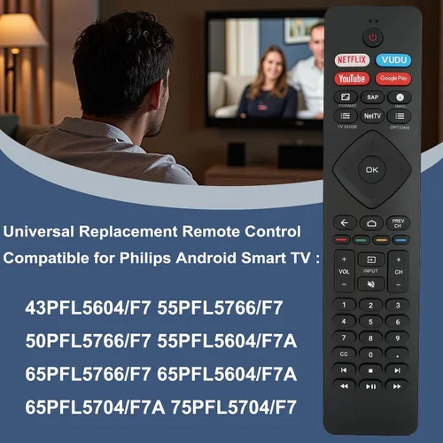Vista 3 de Mando a distancia de repuesto compatible con Philips Android Smart TV 43PFL5604/F7 55PFL5766/F7 50PFL5766/F7 55PFL5604/F7A 65PFL5766/F7