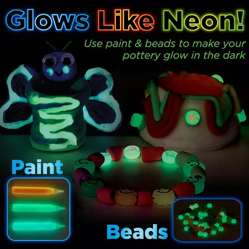 Vista 8 de Faber-Castell Neon Glow Pottery Studio: crea tus propios diseños de cerámica con rueda de cerámica alimentada por USB, arcilla seca al aire