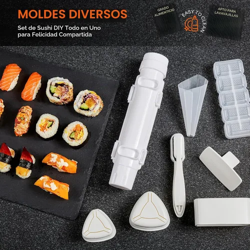 Vista 3 de ISSEVE - Kit de fabricación de sushi 25 en 1 con sushi bazuca y moldes de bambú Juego de bricolaje para principiantes para rollos, nigiri