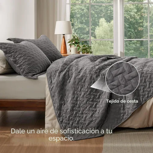Vista 3 de Bedsure Quilts Twin Size - Lightweight Bedspreads Twin Size with Basket Weave Pattern, Soft Quilt Bedding Set, Grey Comforter Set Coverlet for All